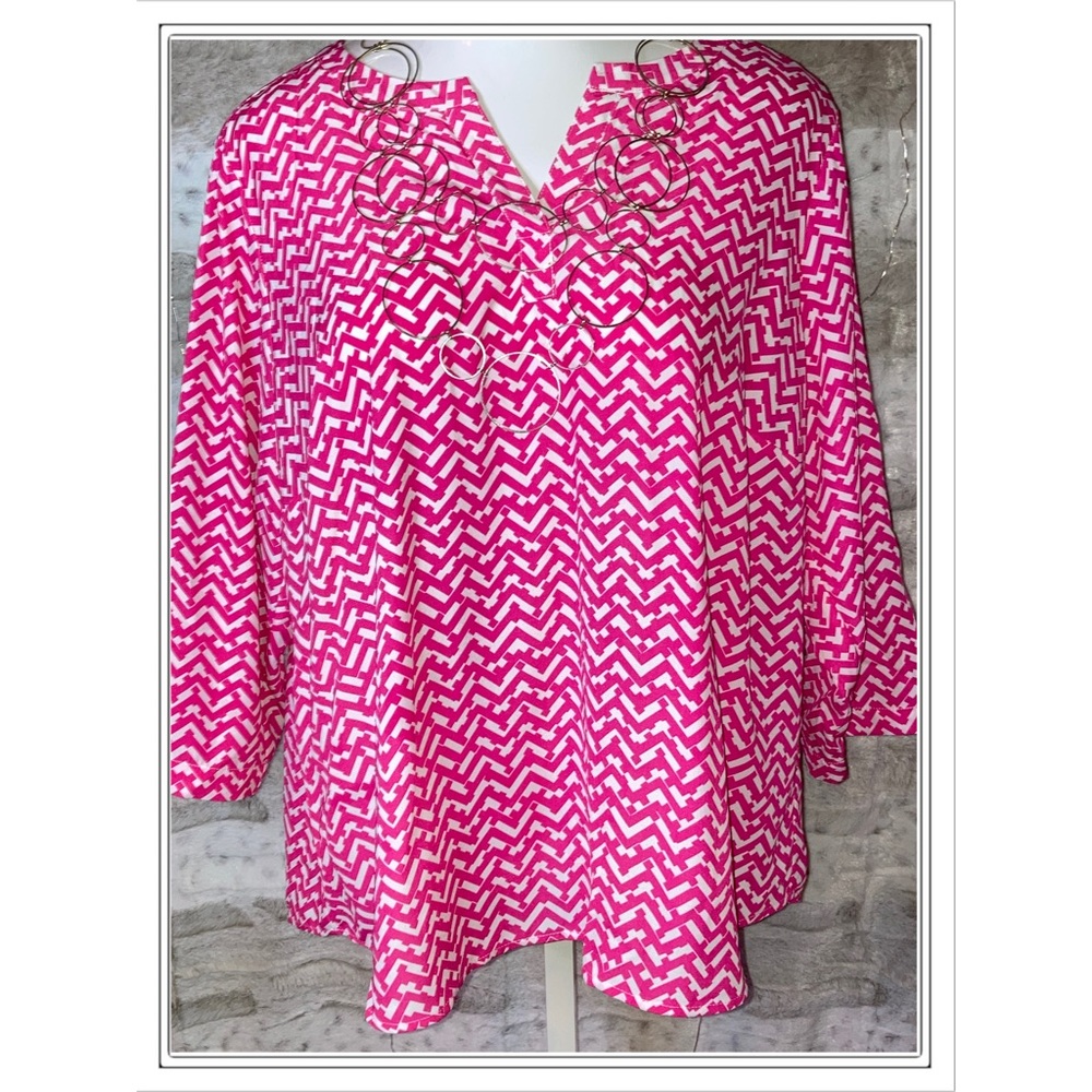 cj banks outlet exclusive blouse pink white 1X